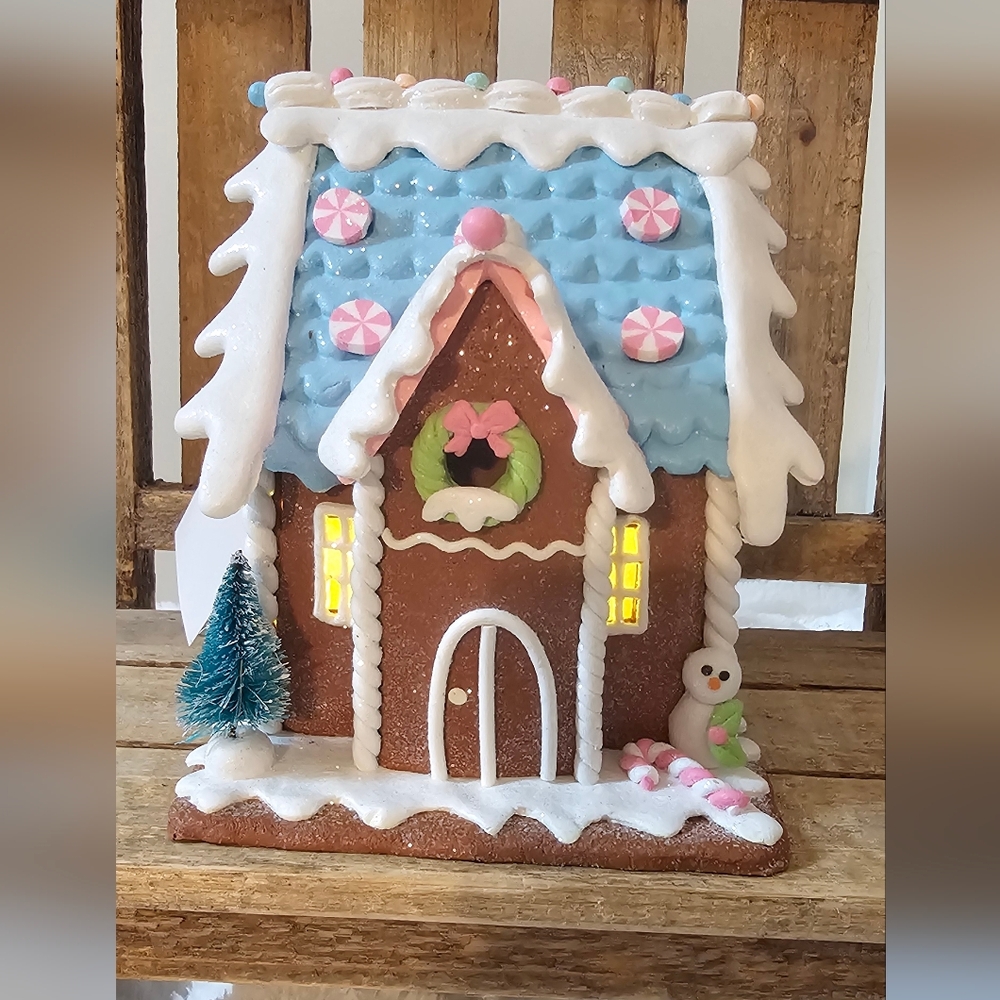 Claydough Gingerbread House Blue Pastels~ Lights Up